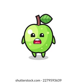 ilustración de manzana verde con expresión de disculpas, diciendo que lo siento, diseño de estilo lindo para camiseta, pegatina, elemento logo