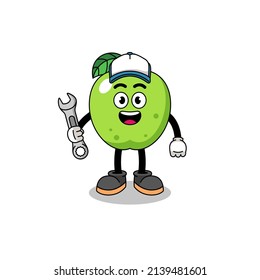 green apple illustration cartoon as a mechanic , character design