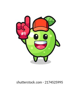 green apple illustration cartoon with number 1 fans glove , cute style design for t shirt, sticker, logo element