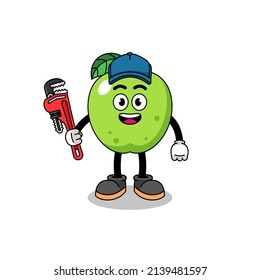 green apple illustration cartoon as a plumber , character design