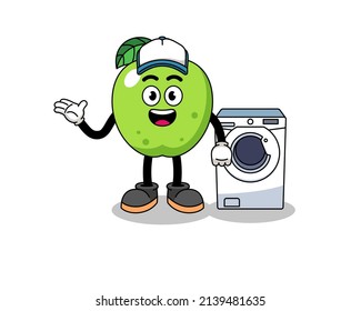 green apple illustration as a laundry man , character design