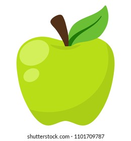 Green Apple Illustration - Green apple with stem and leaf isolated on white background