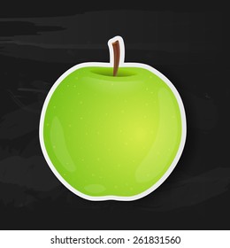 Green apple isolated on black background. Vector illustration.