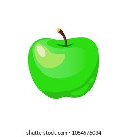 Green apple isolated on white background. Flat vector illustration.