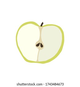 Green apple isolated on the white background. Vector illustration. Cut in half fruit. fresh juice.  object for design menu