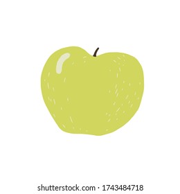 Green apple isolated on the white background. Vector illustration. fresh juice.  object for design menu, packaging. Flat style