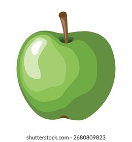 Manzana verde aislada sobre fondo blanco. Ilustración vectorial en estilo de dibujos animados.