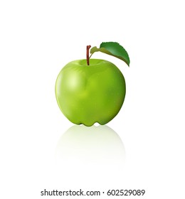  Green apple isolated on white background, vector illustration.