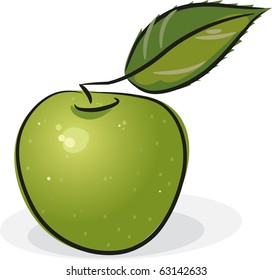 Green apple isolated on white, vector illustration