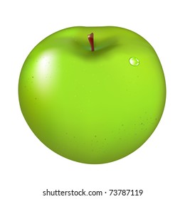 Manzana Verde, Aislada En Fondo Blanco, Ilustración Vectorial