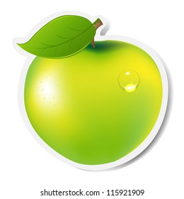Green Apple Label, Isolated On White Background, Vector Illustration
