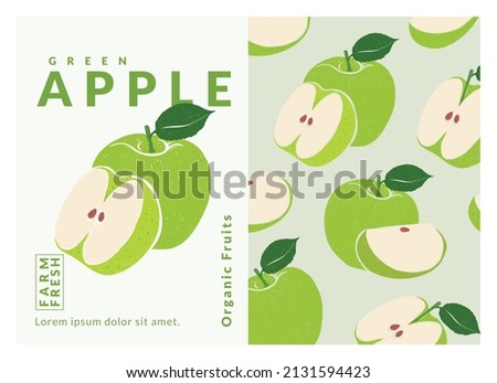 Green Apple Label packaging design templates, Hand drawn style vector illustration.