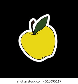 Green Apple Label Sticker, Isolated On Black Background, Vector Illustration