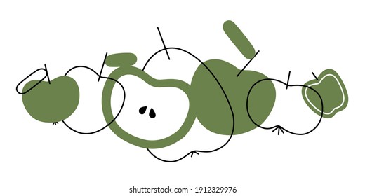 manzana verde con hoja en un estilo plano. Gráficos vectoriales