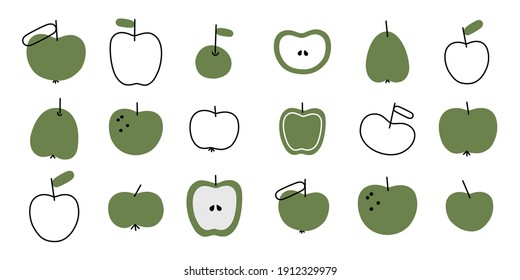 Green apple with a leaf in a flat style. Vector graphics