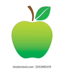 Green Apple with leaf - icon vector symbol. Apple fruit symbol illustration. Flat design style isolated on a white background. Healthy lifestyle, farm and bio food concept.