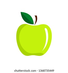 Green apple with leaf isolated on white background. Vector illustration.
