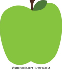 Green apple with leaf isolated on white background.  Simple flat illustration