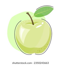Green apple with leaf isolated on white background. Riso print effect design element for fabric, wallpaper, wrapping paper, textile, decoration