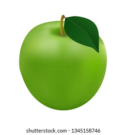 Green apple with leaf on white background. Vector illustration.