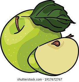 Grüner Apfel mit Leaf-Vektorgrafik auf einzeln weißem Hintergrund