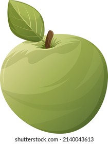 Green apple with leaf. Vector image of useful fruits, vitamins, proper dietary or vegetarian food.