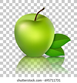 A green apple with leaves on a transparent background. Vector illustration