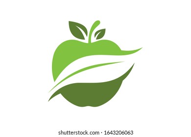 Green Apple Logo Design Featuring a Leafy Motif Symbolizing Health and Nutrition
