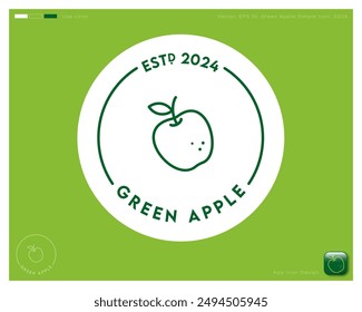 Green Apple logo. Letters, apple fruits in a round badge. Simple sticker.
Corporate Style, identity. Using colors and app icon. 