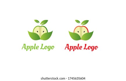 green Apple Logo and Red Apple Logo with modern style can for juice logo - fruit logo -drink symbol , food icon ,Vector EPS 10