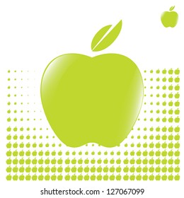 Green Apple With Many Dotted Apples As Fresh Background. Vector Illustration