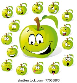 green apple with many expressions