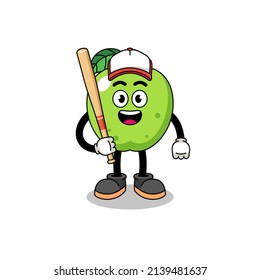 green apple mascot cartoon as a baseball player , character design