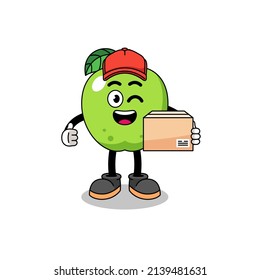 green apple mascot cartoon as an courier , character design