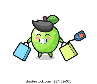 green apple mascot cartoon holding a shopping bag , cute style design for t shirt, sticker, logo element