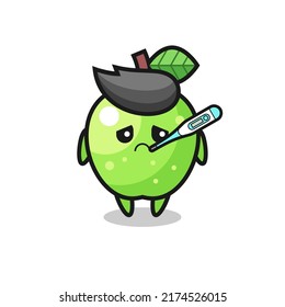 green apple mascot character with fever condition , cute style design for t shirt, sticker, logo element