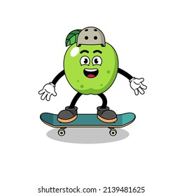 green apple mascot playing a skateboard , character design