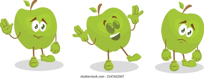 Green apple mascot set vector style