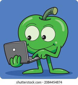 Green apple mascot, vector illustration 