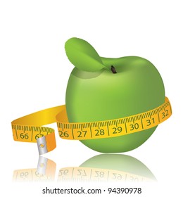 Green  apple with measurement. Vector illustration