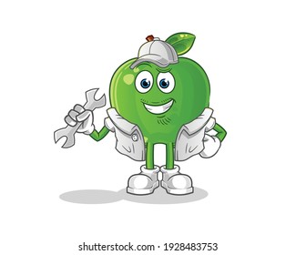 green apple mechanic cartoon. cartoon mascot vector