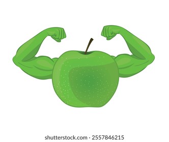 Green apple with muscles. vector