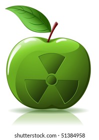Green apple with nuclear sing isolated  on white - vector