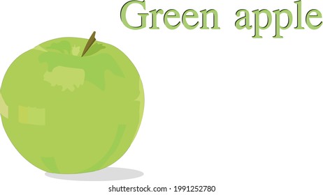 Una manzana verde sobre un fondo blanco con una letra que indica el tipo de fruta.