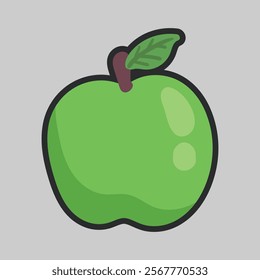 green apple with outline flat vector design.