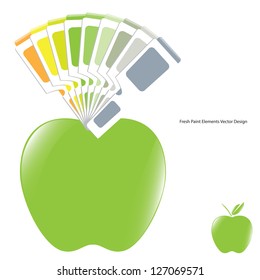 Green Apple Paint Elements And Color Guides. Vector Illustration