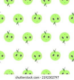 Green apple pattern. Apple with eyes, character for children's pattern, print, fabrics, clothes. Cartoon apple.