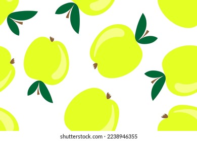 Green apple pattern. Seamless decorative background with green apples. Bright summer design