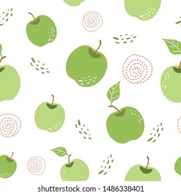 Green apple pattern Seamless repeating background with hand drawn apples in white background Vector