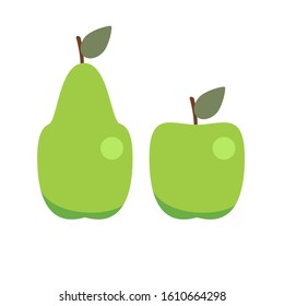 Green apple and pear . Vector flat design illustration.
